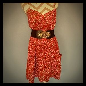 Floral red spaghetti strap country dress